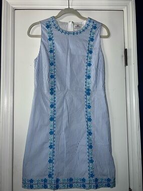 Vineyard Vines Blue and White Striped Embroidered Sleeveless Midi Dress